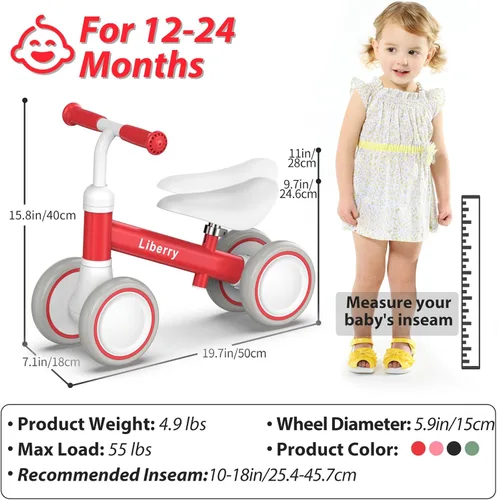 Miniatura 5 de Liberry Bicicleta de equilibrio para bebés con asiento ajustable, primer juguete para niños de 1 a 2 años, regalo de cumpleaños para niños y niñas