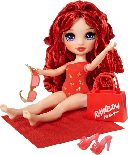 Miniatura 5 de Rainbow High Swim & Style Ruby, muñeca de moda roja de 11 pulgadas con envoltura brillante para peinar de más de 10 formas, traje de baño removible