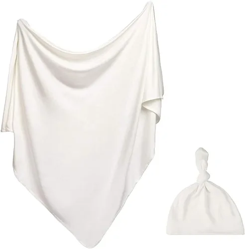 Miniatura 15 de Juego de manta de algodón de punto para bebé con gorro y diadema para recién nacido, mantas de recepción para bebé, niña y niño, 35 x 35 pulgadas