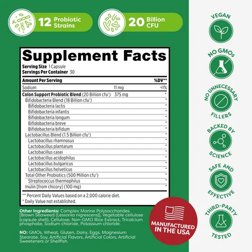 Miniatura 6 de Probulin Suplemento probiótico de apoyo para el colon, cápsulas probióticas para la salud intestinal, digestiva e inmunitaria para hombres
