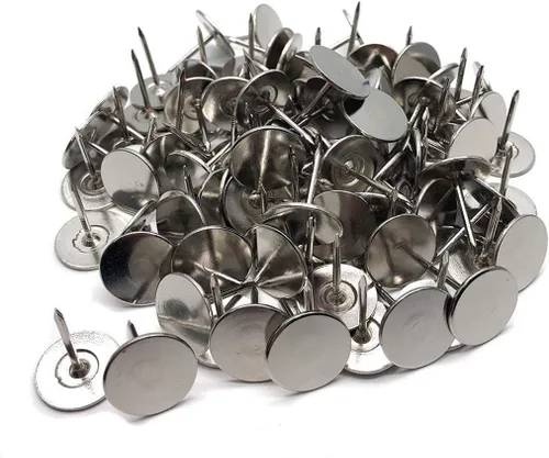 Miniatura 12 de 100 tachuelas de tapicería de cabeza plana, decoración de muebles para el hogar, clavos de tapicería, tachuelas para pulgar, tono plateado