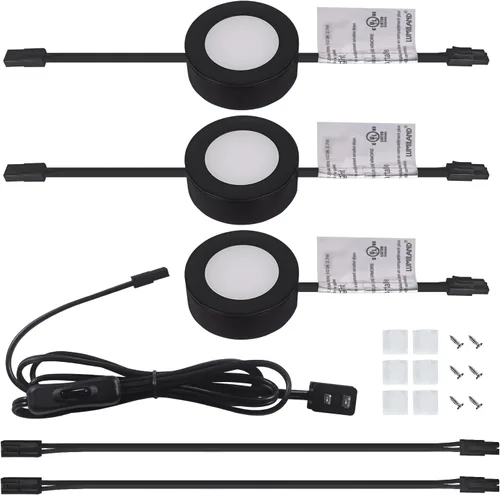 Miniatura 2 de LUMILAND Luces LED de disco con cable de 120 V (2.7Wx3) Plug-in iluminación blanco cálido, luz LED para gabinete para cocina, puede ser montaje