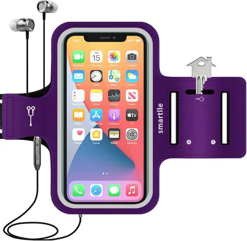 Soporte para teléfono con brazo para correr, brazalete celular para iPhone 15 14 13 12 11 Pro Max/XR/8 7 6s Plus, Galaxy A/S/Note hasta 6.9 Púrpura