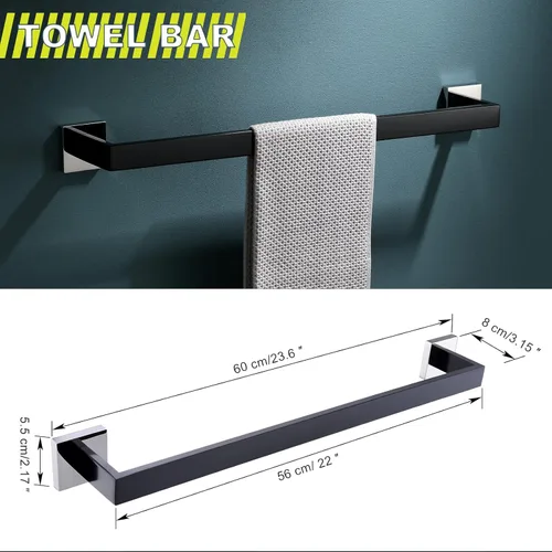 Miniatura 5 de Conjuntos de Soportes para Toalleros de Baño Negro y Pulido, Juego de Ferretería de Baño de 4 Piezas de Acero Inoxidable, Kit de Accesorios de Baño.