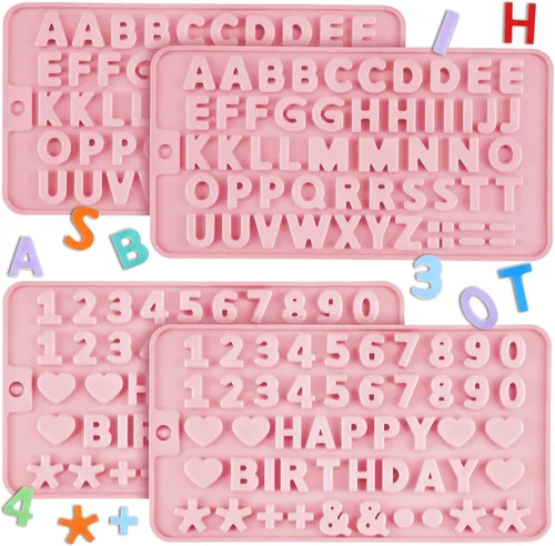 Patelai 4 moldes de letras de chocolate, de silicona, para San Valentín, alfabeto, número, pastel, pastel, bandeja de decoración de dulces,