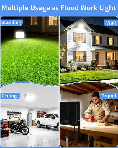 Miniatura 9 de Luz de inundación LED de 200 W para exteriores con enchufe+cable de 10 pies, luz de seguridad súper brillante de 24000 lúmenes, luz de trabajo LED