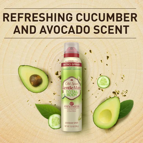 Miniatura 7 de Old Spice Desodorante en aerosol para todo el cuerpo para hombres, sin aluminio, aroma a pepino + aguacate, protección contra olores 24/7, frescura