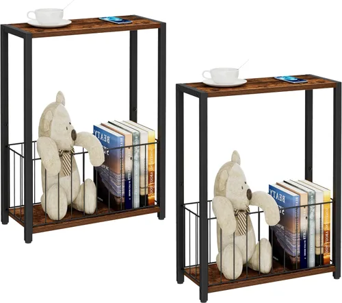 Miniatura 9 de Homleke Juego de 2 mesas laterales estrechas con soporte para revistas, mesas auxiliares delgadas perfectas para espacios pequeños, diseño que