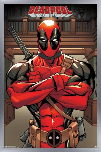 Miniatura 10 de Trends International Marvel Comics Deadpool - Póster de pared de postura, 14.725 x 22.375 pulgadas, versión enmarcada de madera de granero
