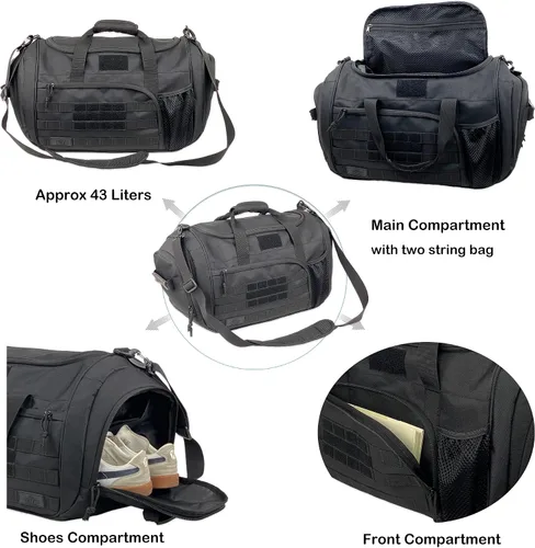 Miniatura 8 de APRlLBAY - Bolsa de lona militar de gran capacidad de 43 litros, bolsa táctica de gimnasiofin de semana para hombres y mujeres (negro azabache)