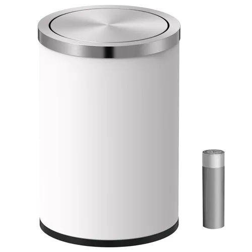 Miniatura 12 de Mini bote de basura con tapa, cubo de basura pequeño de escritorio para reciclaje, bonito bote de basura de metal para uso en encimera de mesa