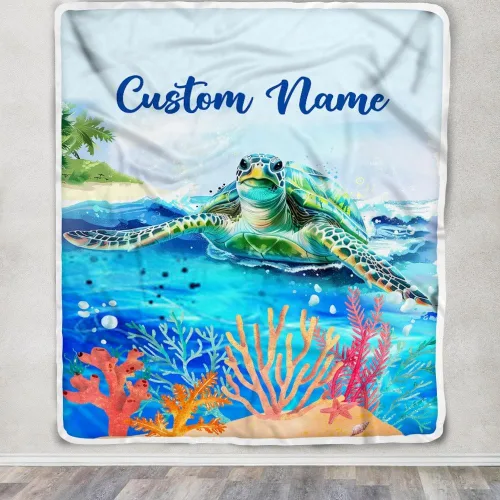 Miniatura 3 de Manta personalizada con nombre de tortuga para bebé, niño, niña, mar, recién nacido, hijo, hija, nieta, sobrina, cumpleaños, Navidad, manta de forro