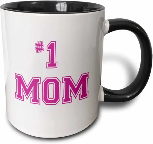 3dRose mug_151622_4 #1 Mom Number One Mom in Hot Pink - Taza negra de dos tonos, 11 onzas, color negro y blanco