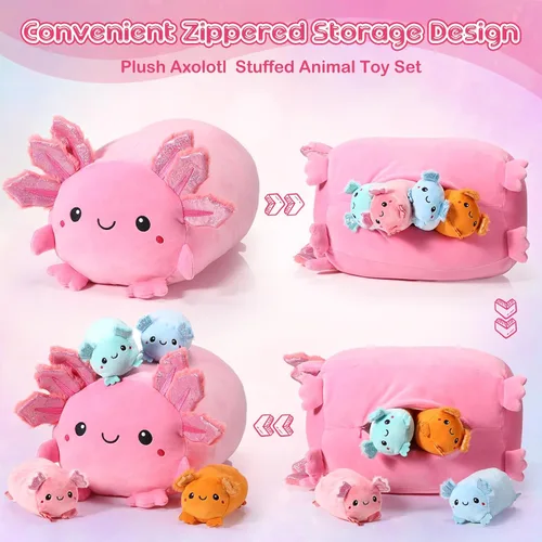 Miniatura 3 de Aoriher 5 piezas Kawaii Axolotl de peluche lindo de 14 pulgadas mamá axolote con 4.72 pulgadas mini almohada de peluche para adultos, regalo