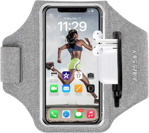 Miniatura 11 de Brazalete para teléfono celular con bolsillo con cremallera, soporte para iPhone 16 Pro Max/15/14 Pro Max/13/12/11 Pro Max/XS/XR, Galaxy S20 S10