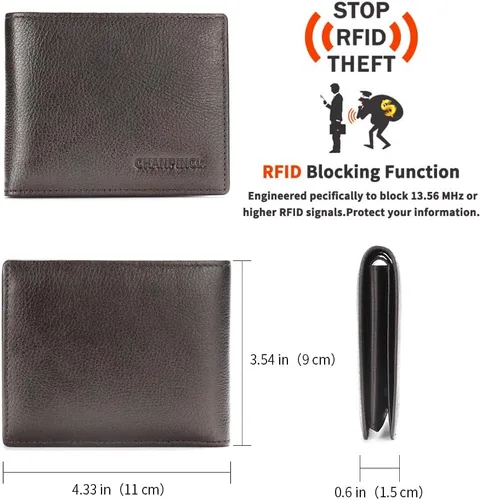 Miniatura 58 de Billetera de piel triple con bloqueo RFID para hombre con 2 ventanas de identificación, 2 compartimentos para efectivo, 6-8 ranuras para tarjetas