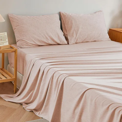 Miniatura 8 de Sábanas tamaño Queen con aspecto de lino, sábanas catiónicas suaves como el algodón, juego de ropa de cama de lujo con bolsillos profundos