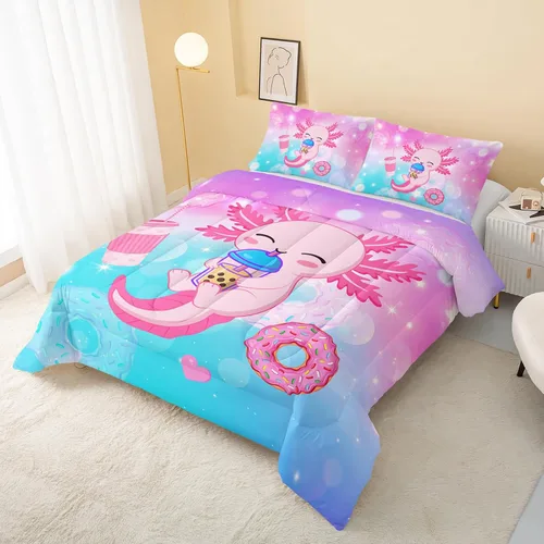 Miniatura 13 de QOOMO Juego de edredón de 3 piezas con diseño de mariposa de dibujos animados, tamaño individual, bonito juego de ropa de cama con lazo