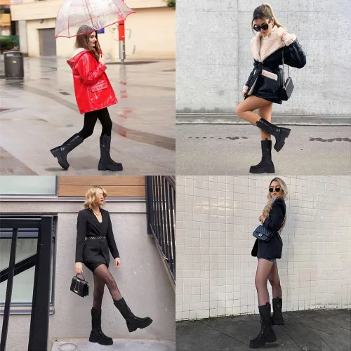 Miniatura 2 de VIMISAOI Botas de plataforma de bloque grueso para mujer, punta redonda, botas góticas hasta la rodilla, botas de media pantorrilla