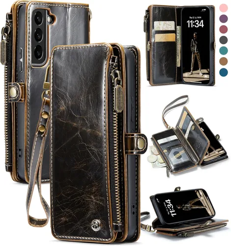 Miniatura 13 de Defencase Funda compatible con Samsung Galaxy S22 5G con tarjetero de bloqueo RFID para mujeres y hombres, correa magnética de piel sintética