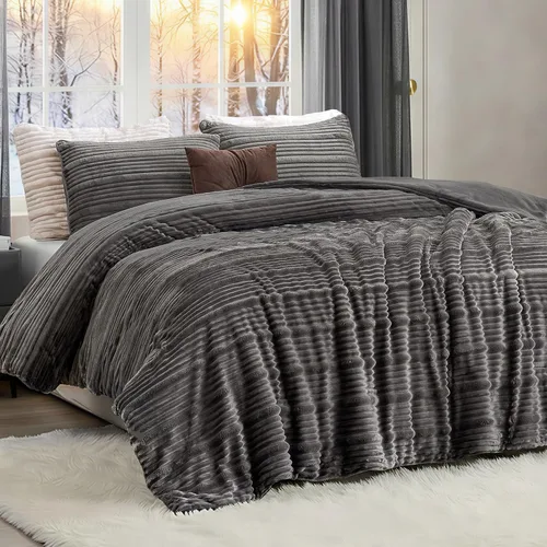 Miniatura 12 de Amélie Home Juego de edredón de Navidad tamaño Queen, juego de ropa de cama de Navidad esponjoso con oso polar, edredón de felpa de forro polar