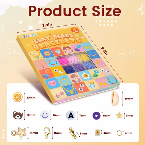 Miniatura 3 de FZIIVQU Juego de 6100 cuentas de arcilla para hacer pulseras para niñas, 24 colores, kit de cuentas de pulsera de amistad con cuentas de letras