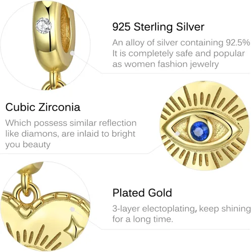 Miniatura 6 de AIEGNOS Dijes de Hamsa de mal de ojo para pulsera, collar de plata de ley 925, cuentas de mal de ojo de Fátima para manos de serpiente europea