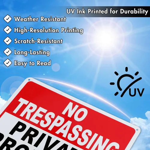 Miniatura 8 de 2 paquetes de señales de no trespassing de propiedad privada – 10x7 pulgadas de aluminio libre de óxido, impreso con UV, recubrimiento reflectante