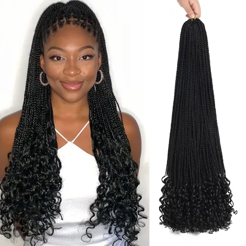 Paquete de 7 trenzas de ganchillo con extremos rizados, paquete de 7 trenzas de ganchillo preenlazadas, caja diosa, trenzas de ganchillo (14 1b