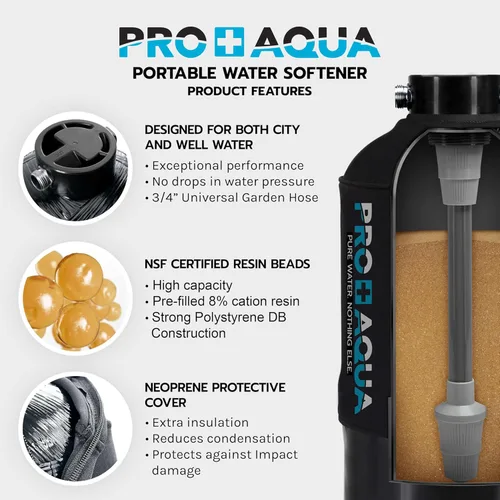 Miniatura 5 de PRO+AQUA Suavizante de agua portátil de 16,000 granos para RV, remolques, barcos, lavado de autos móvil, lavado a presión, protege los sistemas