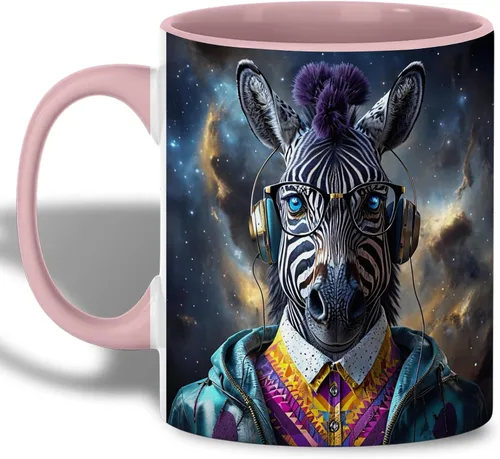 Hipster Zebra Galaxy - Taza de café de animales futuristas, estética de ciberpunk de ciencia ficción, regalo moderno para amantes de la música, taza