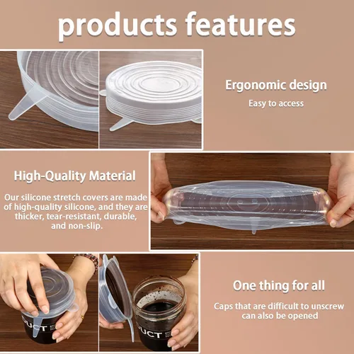 Miniatura 4 de 6 tapas elásticas de silicona, reutilizables y duraderas, fundas para contenedores de silicona para almacenamiento de alimentos, fundas expandibles