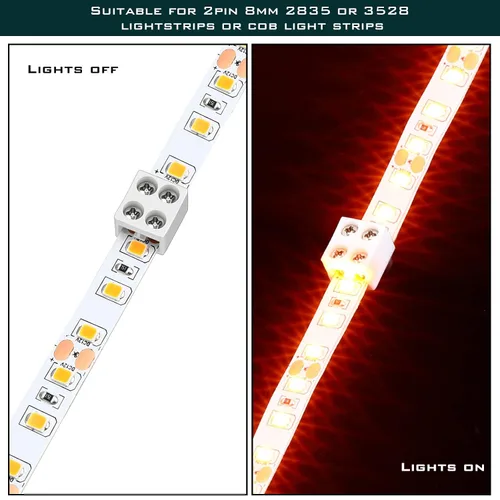Miniatura 5 de Paquete de 10 conectores LED de cinta a cinta sin soldadura, bloques de terminales de tornillo de apriete, conector de 2 pines de 8mm