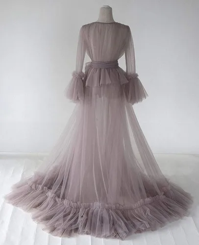 Miniatura 3 de Tianzhihe Bata de tul sexy larga ilusión sesión de fotos de maternidad lencería nupcial vestido camisón