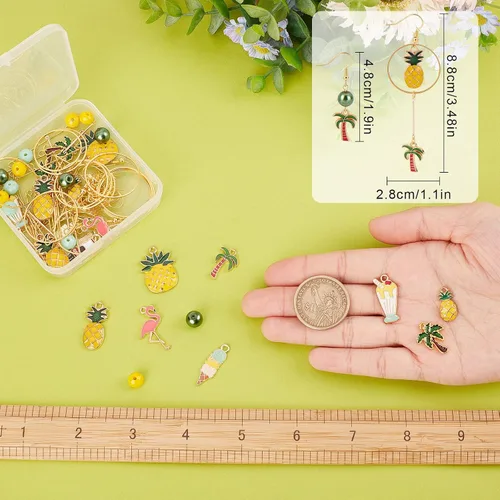 Miniatura 3 de SUNNYCLUE 1 caja, 10 pares de aretes de verano, kit de iniciación para hacer colgantes, piña, cocotero, dulce alimento, abalorios de cristal