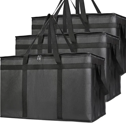 Bodaon Paquete de 3 bolsas aisladas para entrega de alimentos, bolsas enfriadoras de pizza XXXL, bolsa de entrega de viaje compartido, soporte Negro