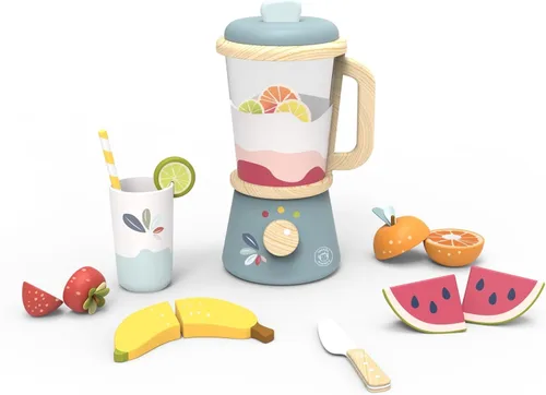 Miniatura 4 de SPEEDY MONKEY Juego de licuadora para hacer batidos de juguete - Juego de licuadora de alimentos de madera FSC para niños, juguete de cocina