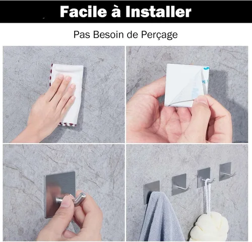 Miniatura 2 de FOMANSH Ganchos adhesivos resistentes, ganchos adhesivos para pegar en la pared, soporte fuerte de acero inoxidable, ganchos autoadhesivos