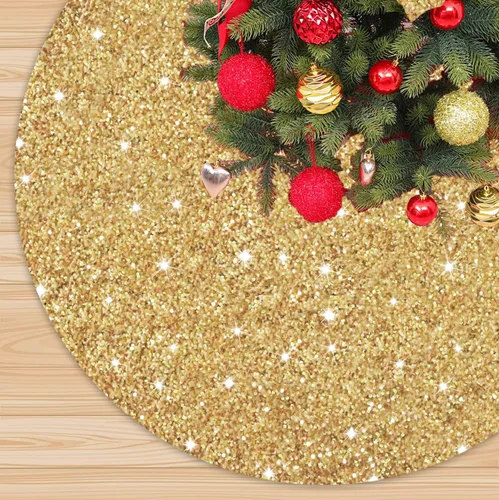 Miniatura 10 de FANPROMS Falda de árbol de Navidad rosa intenso con lentejuelas de 21 pulgadas, faldas de terciopelo de doble cara para árbol de Navidad de mesa