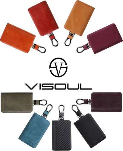 Miniatura 7 de VISOUL Funda para Llave de Coche con Doble Cremallera, Funda de Llavero Inteligente de Cuero para Coche con Llavero para Hombres y Mujeres