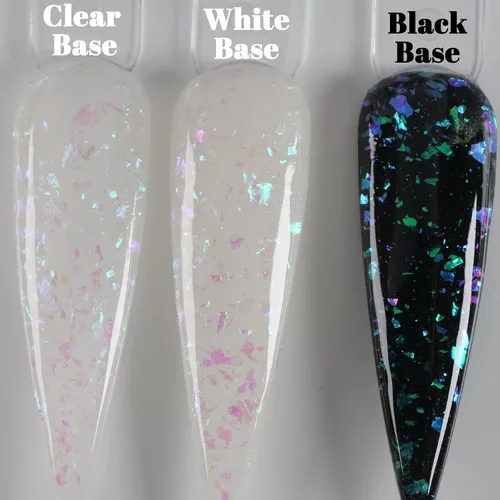 Miniatura 3 de Polvo de inmersión de uñas transparente que brilla en la oscuridad mezclado con polvo de capa superior de escamas de ópalo camaleón que cambia