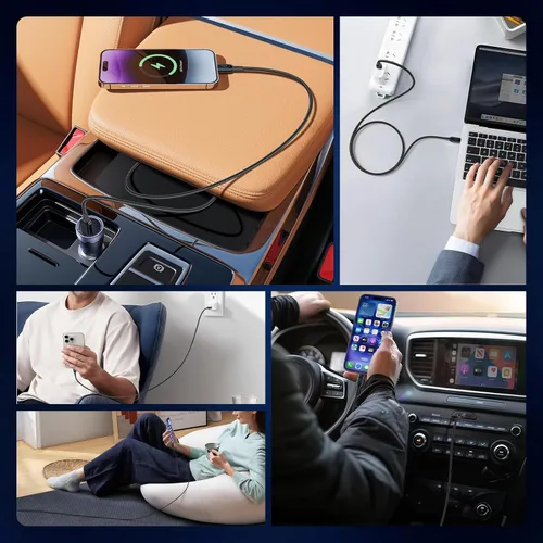 Miniatura 8 de DC03 - Cable USB C a USB C, 140 W PD de suministro de energía con pantalla LED, cable de carga rápida tipo C, cable de carga trenzado de nailon