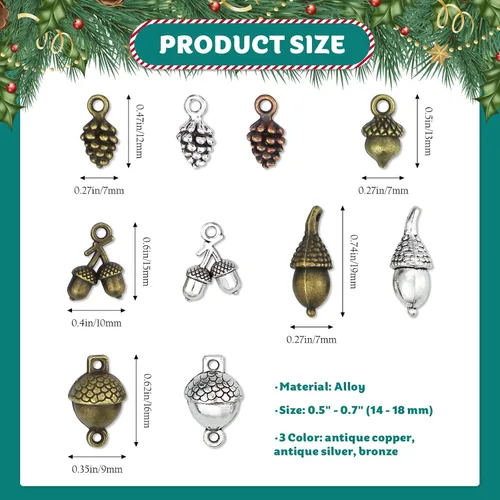 Miniatura 2 de JIALEEY Colección de dijes de bellota de piña, estilo tibetano mixto, de aleación, dijes de piña, nueces naturales, para hacer joyas, 50