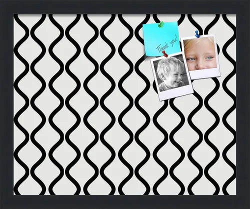 Miniatura 44 de PinPix Tablero de anuncios de corcho de 13 x 13 pulgadas. Este tablero decorativo enmarcado viene con diseño de ondas en blanco y negro y un marco