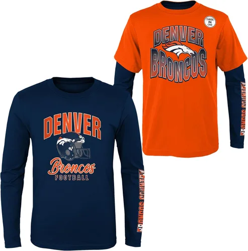 Miniatura 25 de NFL Conjunto de 3 Camisetas y Camisas de Manga Larga para Niños y Jóvenes 8-20, Colores del Equipo del Día del Juego