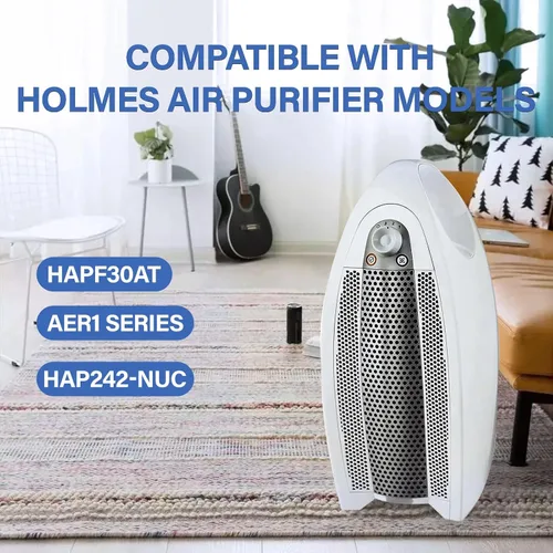 Miniatura 2 de Filtro de repuesto Aer1 para purificadores de aire Holmes AER1, 4 filtros de aire verdaderos + 8 filtros de refuerzo de carbono para piezas de Azul