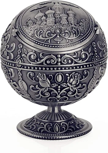 LAUYOO - Cenicero vintage con tapa para cigarrillos, cenicero portátil de metal para exteriores e interiores, estampado a mano, resistente al Color