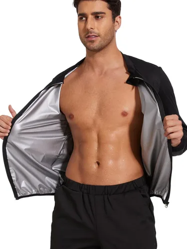 Miniatura 5 de NINGMI - Traje de sauna para hombre, chaqueta de sudor, camisa transpirable de manga larga, trajes de entrenamiento con cremallera, ejercicio