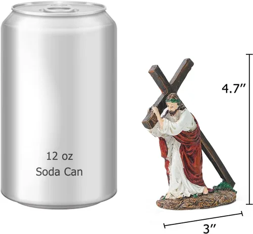Miniatura 3 de DreamsEden Figura religiosa pequeña de 4.7 pulgadas con cruz de Jesús, figura religiosa de pequeño Jesús que lleva la cruz en el camino al calvario