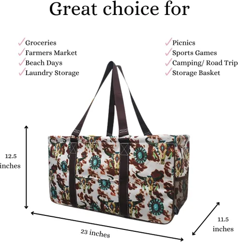 Miniatura 357 de NGIL Bolsa de comestibles reutilizable extra grande plegable de gran tamaño para comestibles, almacenamiento, picnic, playa, Estampado
